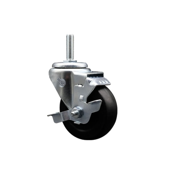 35 Inch Hard Rubber Wheel Swivel 58 Inch Threaded Stem Caster with Brake SCC